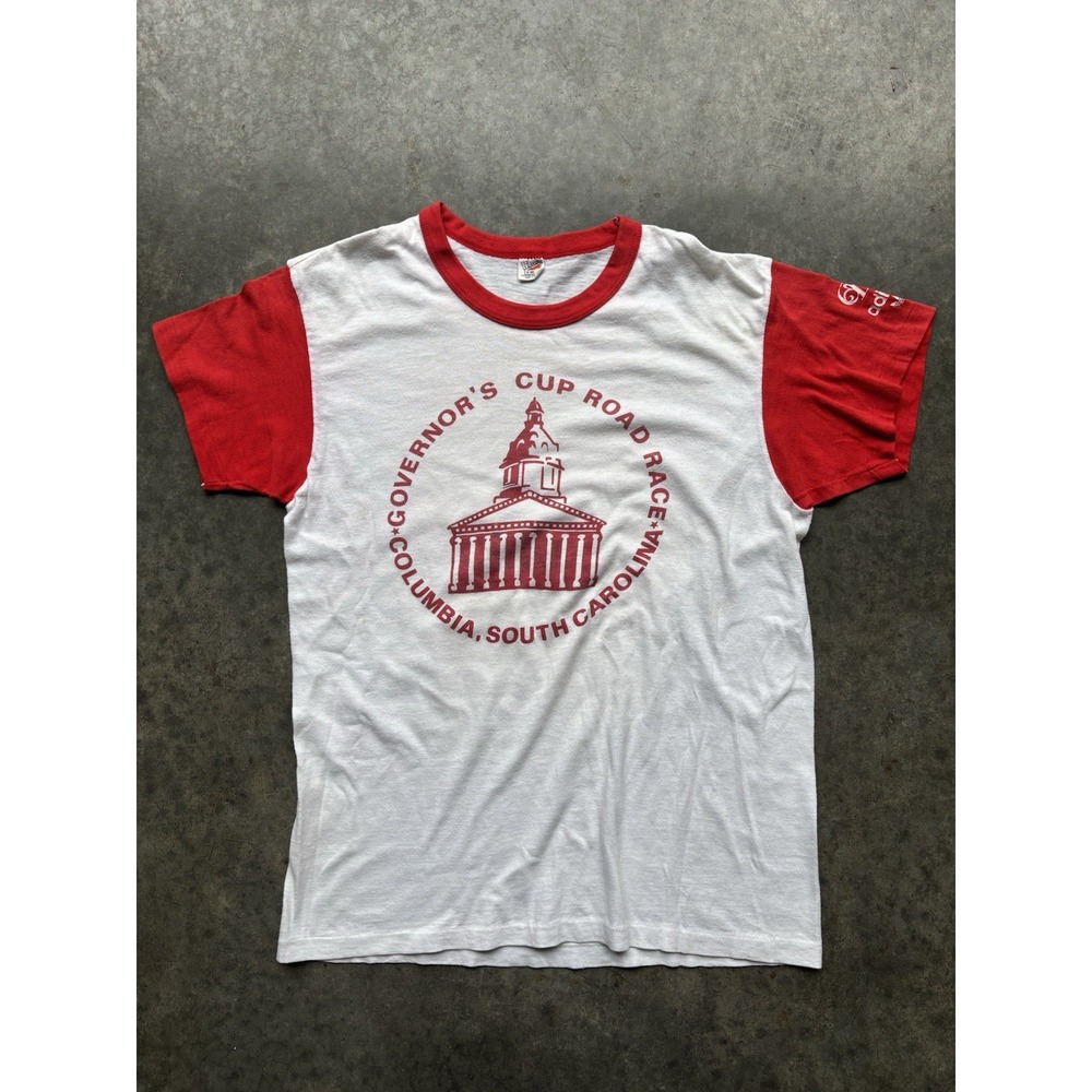 Vintage 70s Adidas Hanes Governors Cup Road Race Ringer T Shirt Size Medium